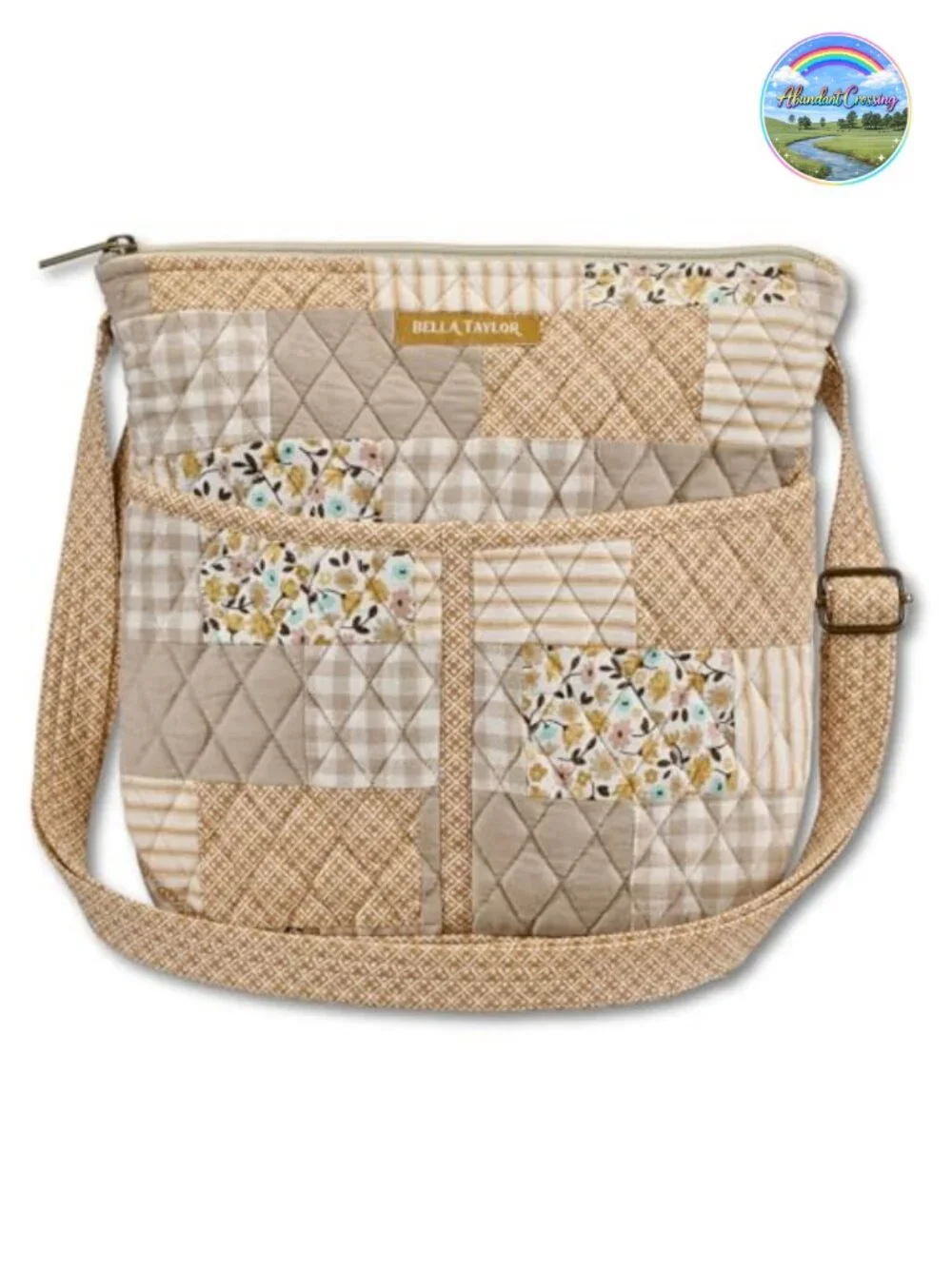 Quilted Cotton Crossbody Handbag for Women, Machine Washable, 6 Pockets,